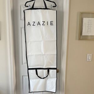 Azazie Elegant White Garment Bag with Black Accents